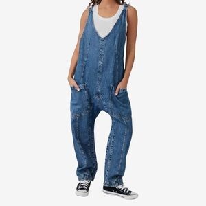 Free People High Roller Indigo Denim Jumpsuit